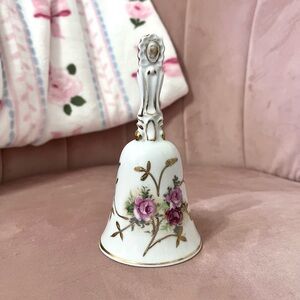 Porcelain tea bell with pink roses and gold gold painted accents China Bell